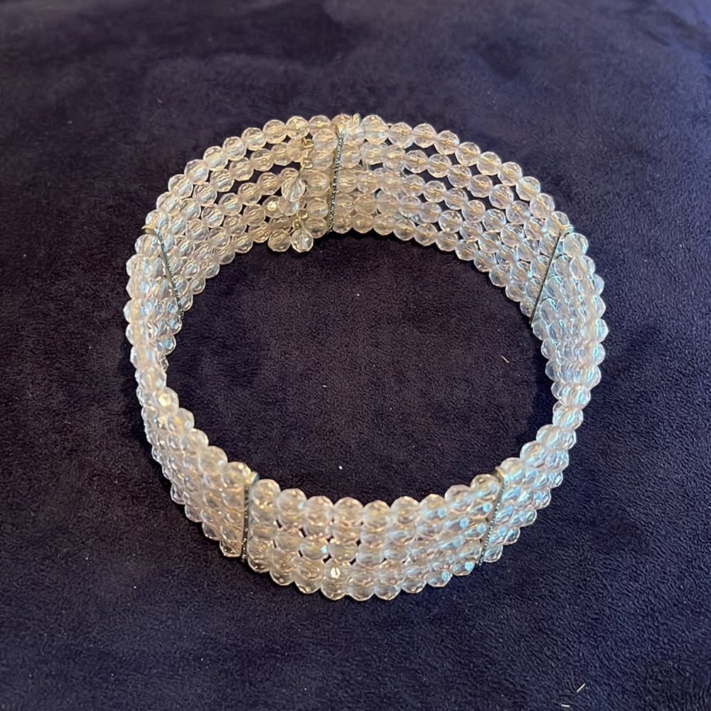 Vintage Elegant Faceted Plastic Clear Bead Four Layer Wire Choker Bohemian Chic